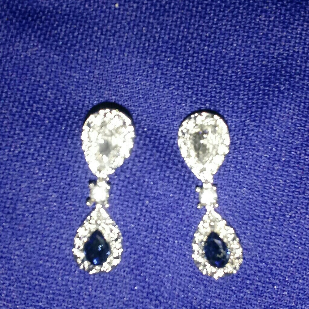 Sapphire and CZ Teardrop Earrings